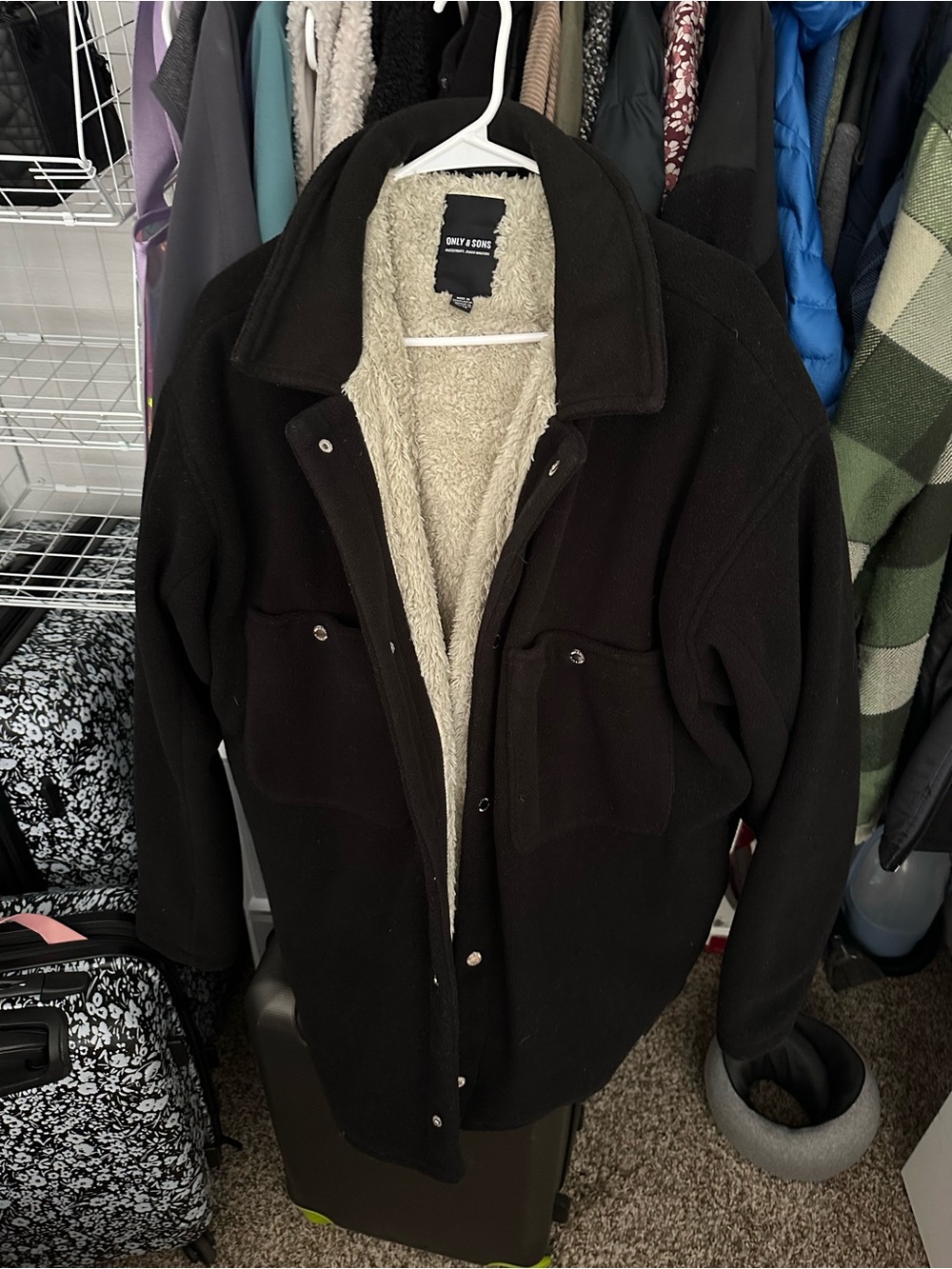 ONLY & SONS Men's Black Sherpa-Lined Jacket size XL